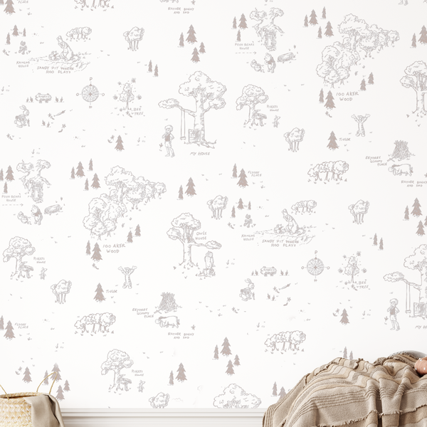 Winnie The Pooh Hundred Acre Wood Toile de Jouy Wallpaper