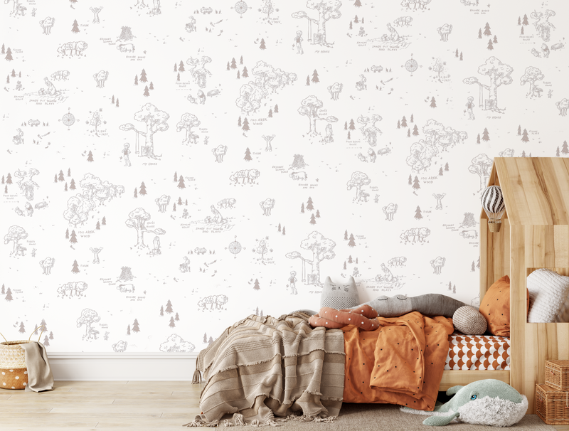 Winnie The Pooh Hundred Acre Wood Toile de Jouy Wallpaper