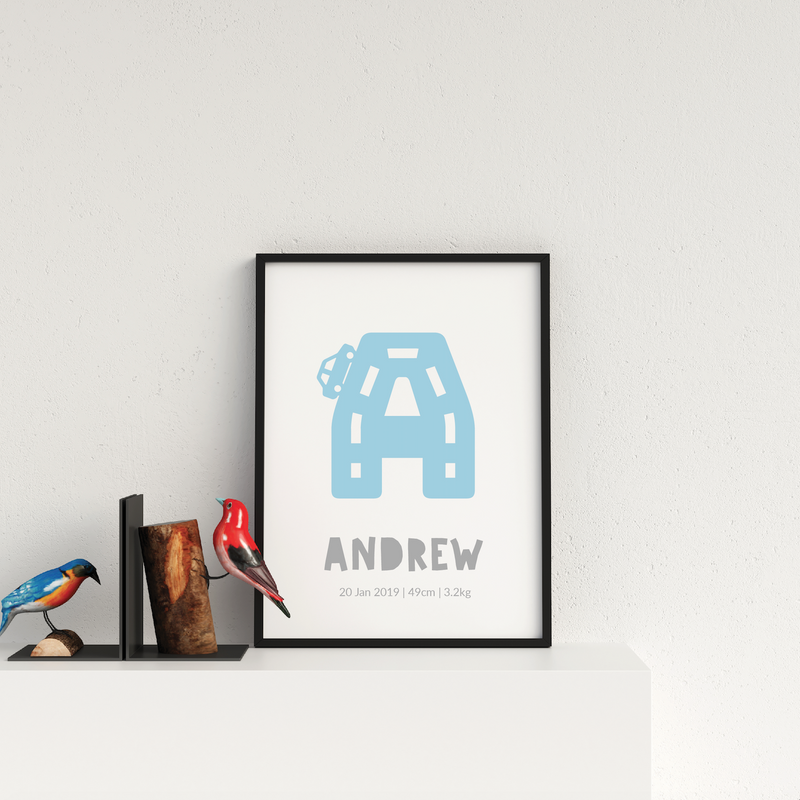 Car Alphabet Birth Poster - Urban Li'l