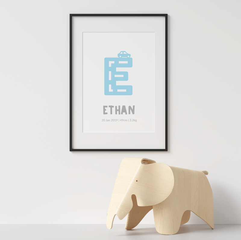 Car Alphabet Birth Poster - Urban Li'l