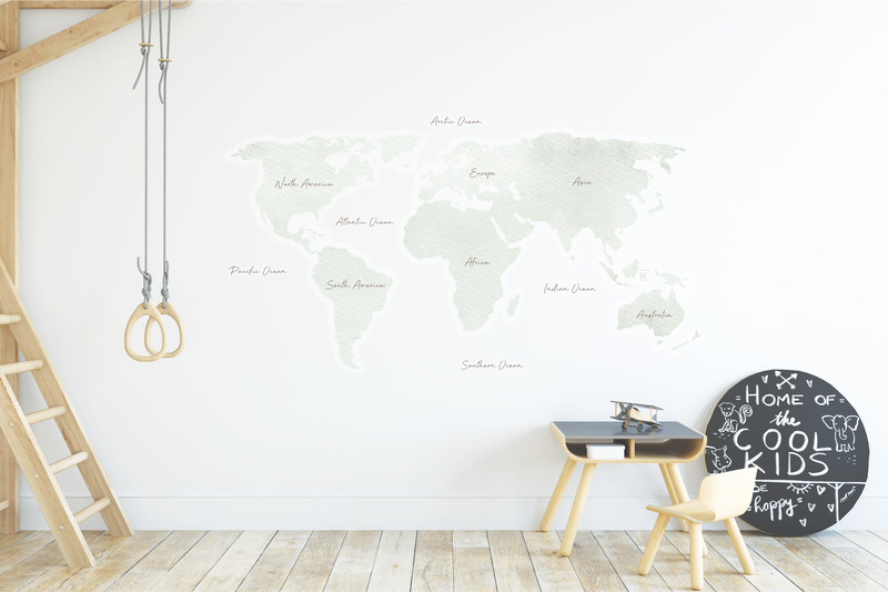 Watercolour World Map Fabric Decal
